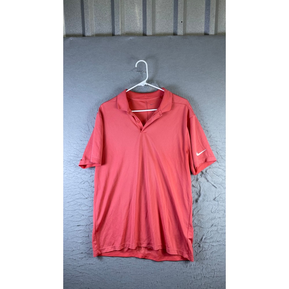 Nike Polo Shirt Mens Medium Pink Excellent Dri-FIT Short Sleeve Swoosh Logo